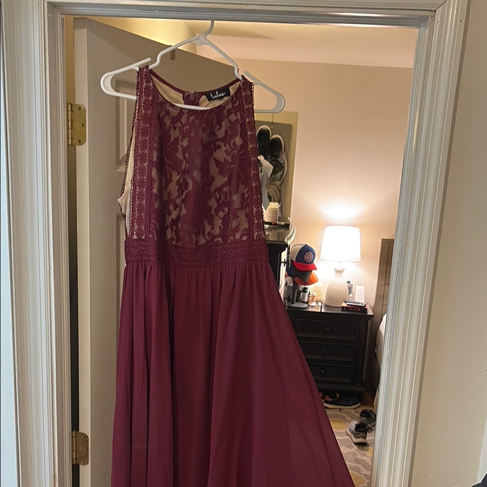 Lulu's Burgundy Lace Maxi Dress
